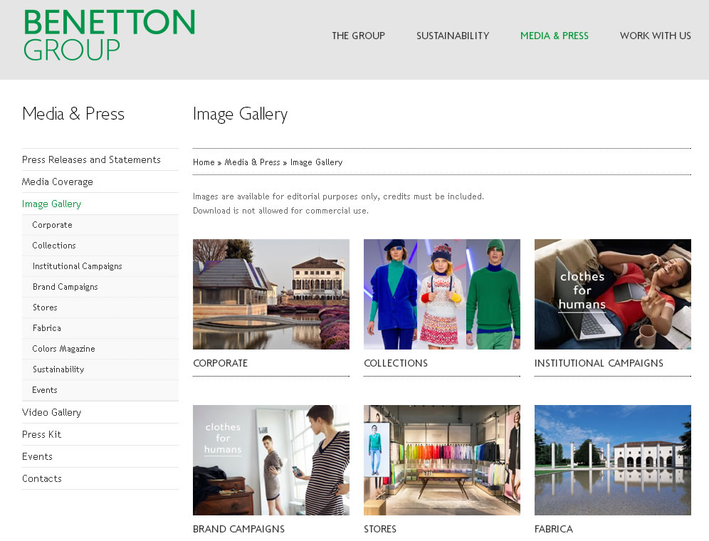 Benetton Photo Galleries in the Press Section